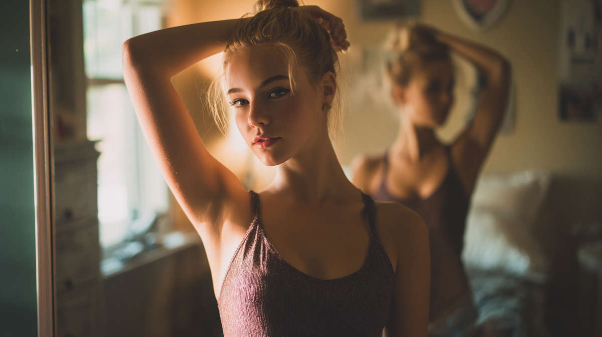 Actitud de un modelo profesional en sesión de fotos