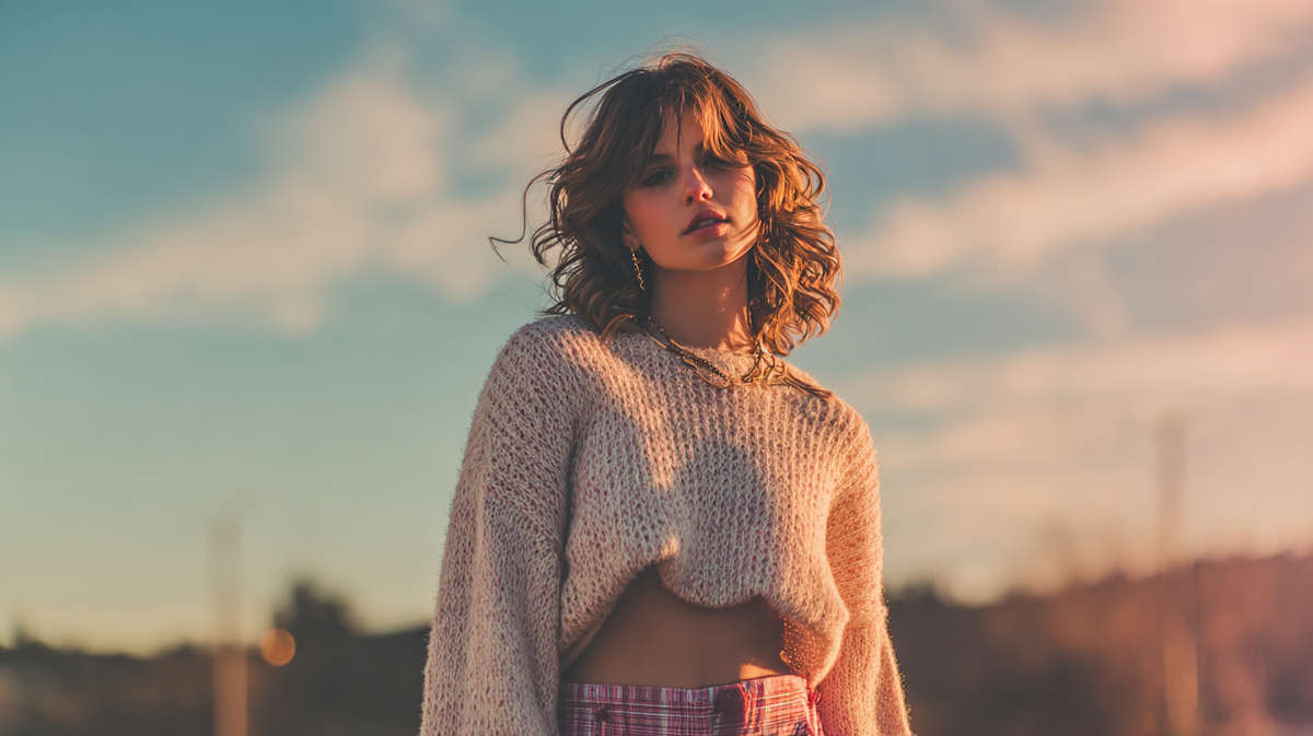 Modelo practicando poses frente al espejo